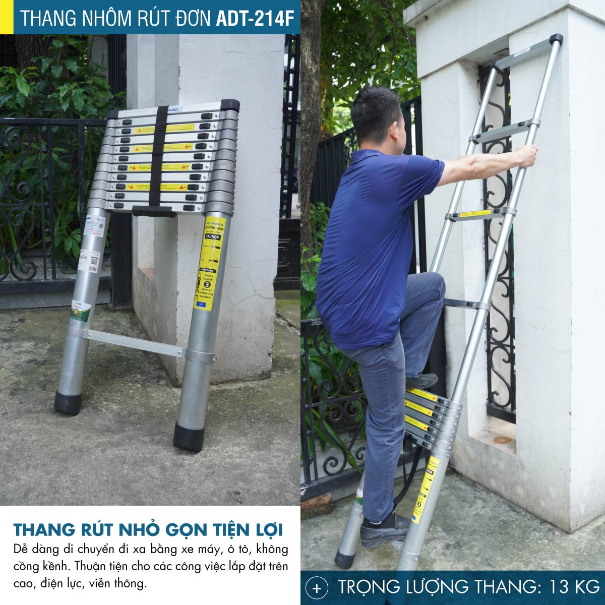 Thang nhôm rút gọn đơn Advindeq ADT214F 