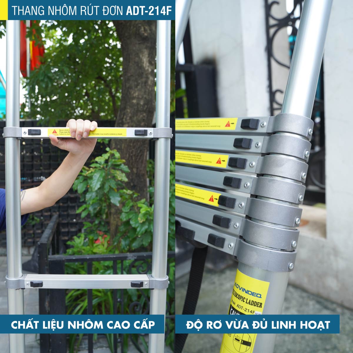 Thang nhôm rút gọn đơn Advindeq ADT214F 